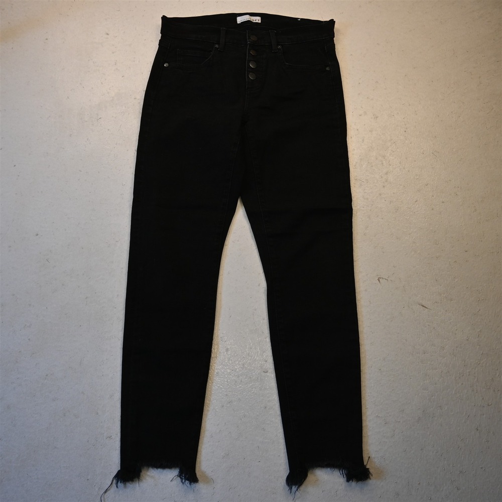 LOFT 4 Mid Rise Skinny Button Fly Ray Hem Black Stretch Denim Womens Jeans
